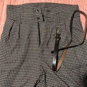Wide leg, checkered, brown and black and beige, high waisted dressy pants